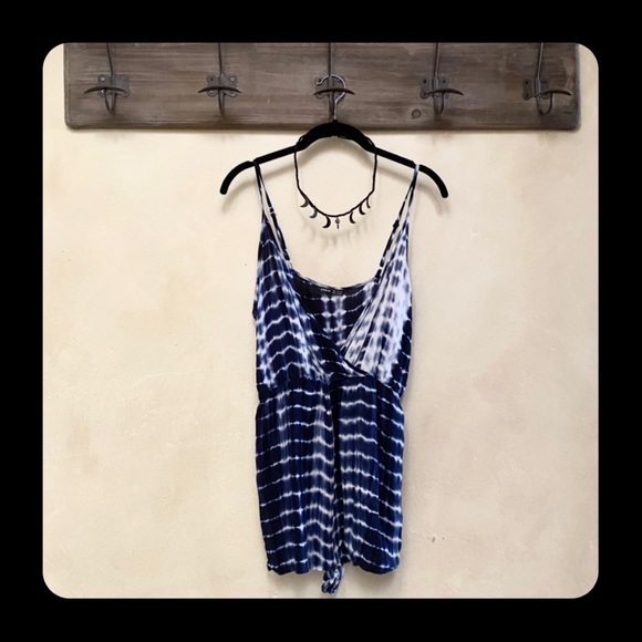 🪶3/$20 Boho Tie-Dye Navy Blue/White Super Soft Adj. Strap SHEIN Shorts Romper-S - Picture 2 of 16